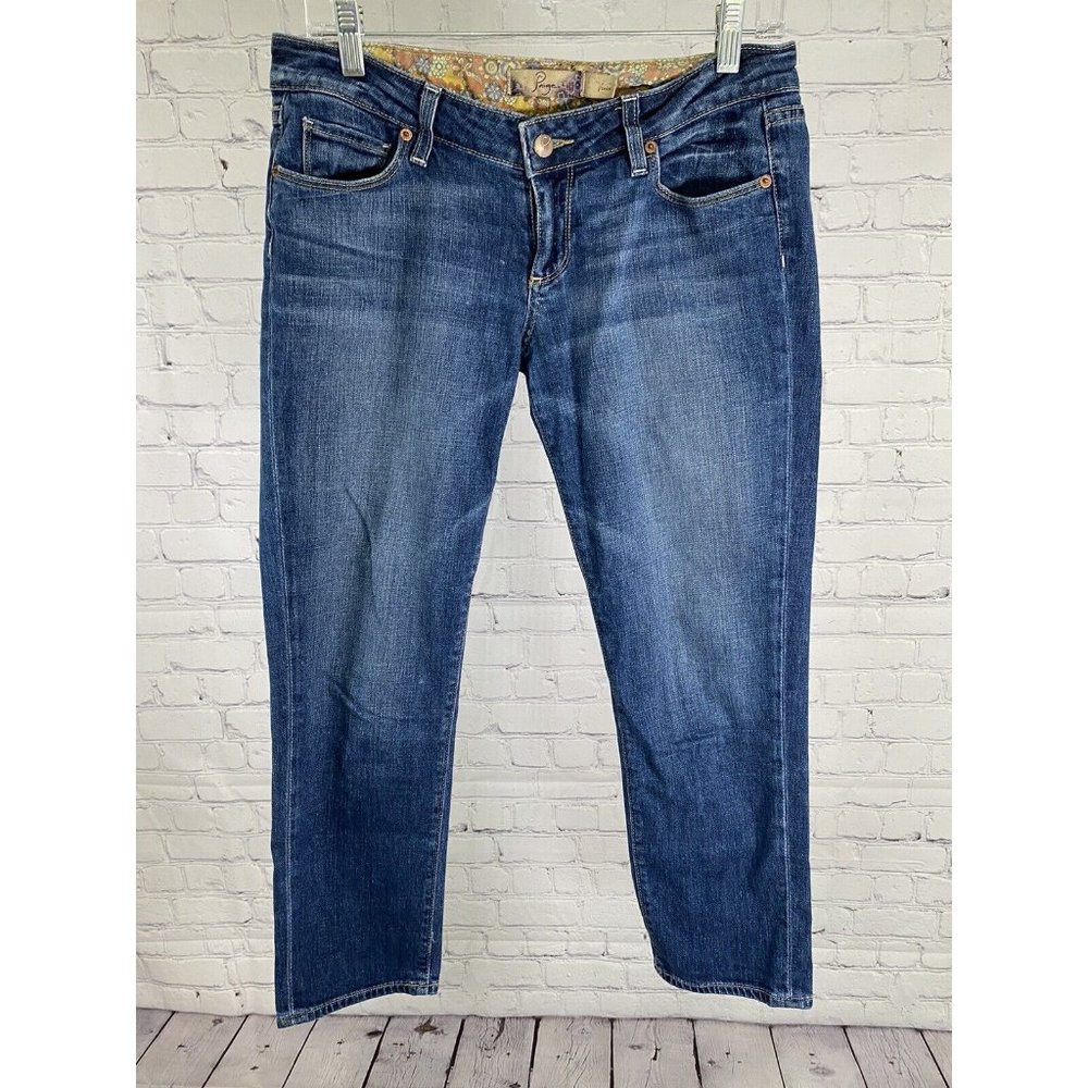 Paige Low Rise Medium Wash Blue Denim Venice Straight Leg Jeans (31x24.5)